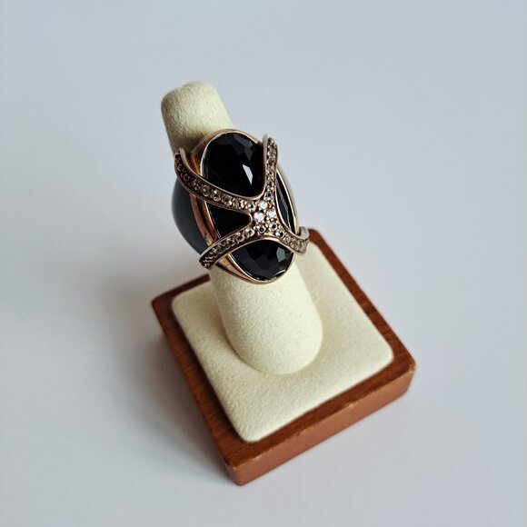 New Angelique de Paris Large Black Gold Plated Cage Ring Size 6 - Picture 3 of 15